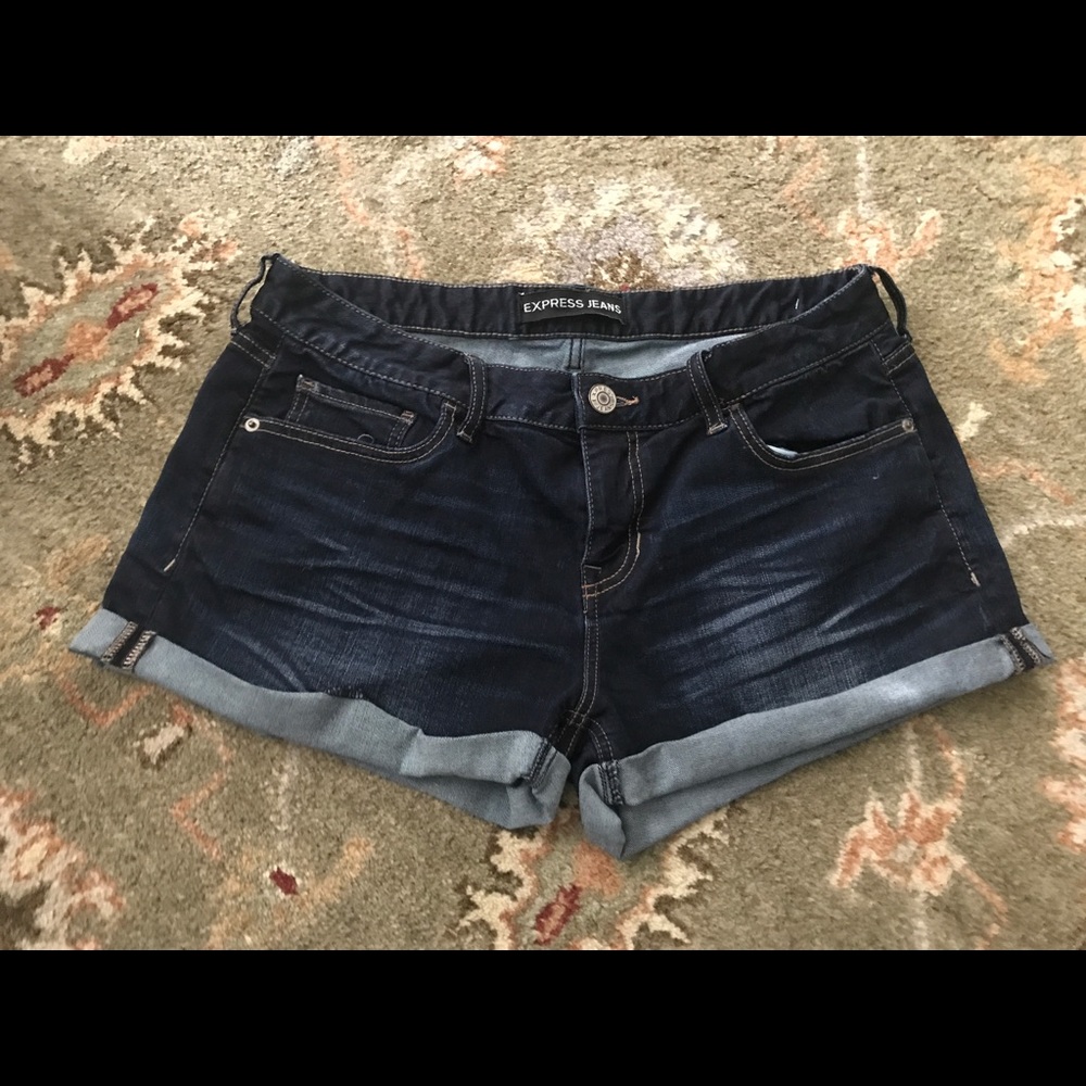 Express dark denim cuffed shorts
